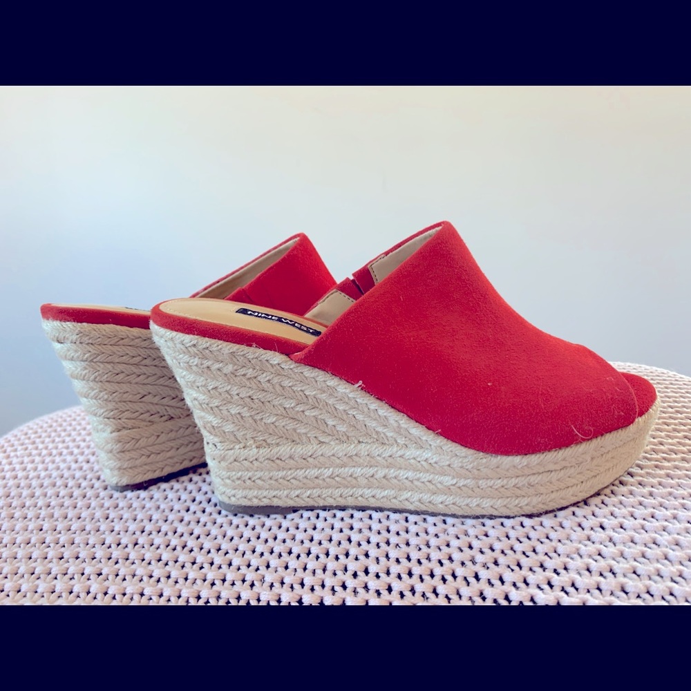 Red suede Nine West wedges size 8